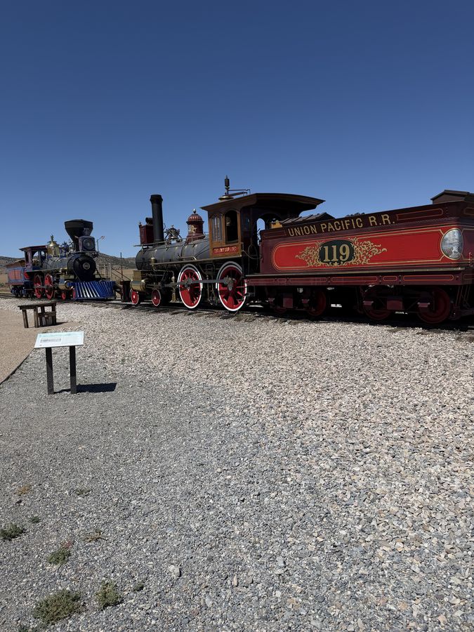 Union Pacific 119 and the Jupiter on the track at Golden Spike